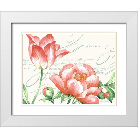 Pink Blossoms I White Modern Wood Framed Art Print with Double Matting by Gladding, Pamela