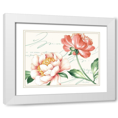 Pink Blossoms II White Modern Wood Framed Art Print with Double Matting by Gladding, Pamela