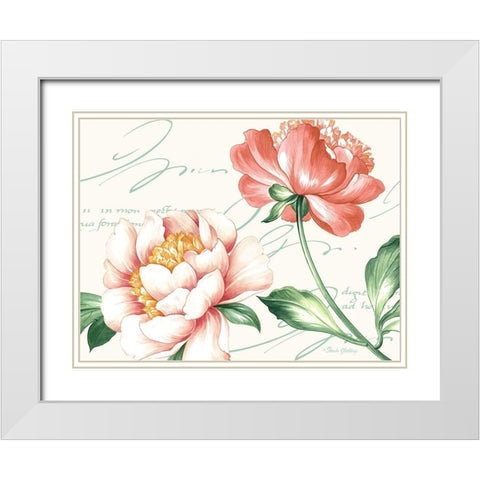 Pink Blossoms II White Modern Wood Framed Art Print with Double Matting by Gladding, Pamela