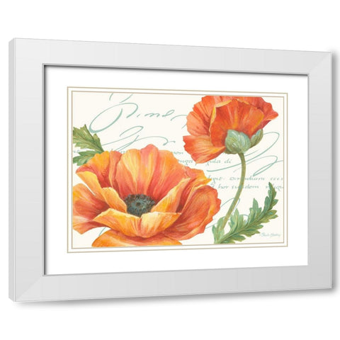 Orange Poppies II White Modern Wood Framed Art Print with Double Matting by Gladding, Pamela