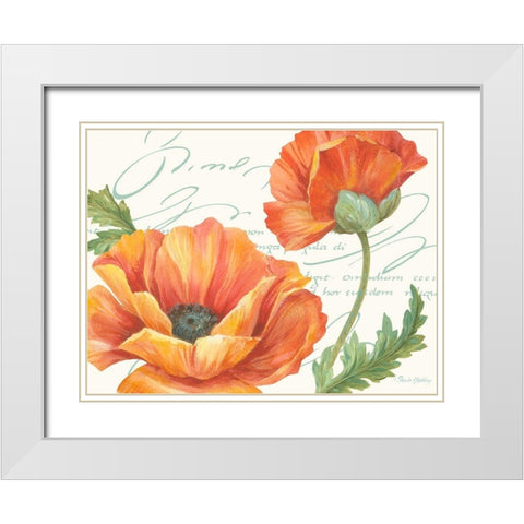 Orange Poppies II White Modern Wood Framed Art Print with Double Matting by Gladding, Pamela