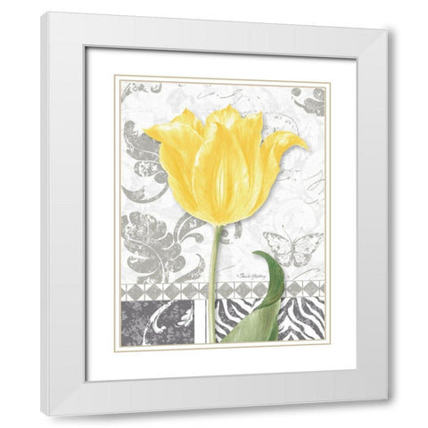 Damask Gray Tulips I White Modern Wood Framed Art Print with Double Matting by Gladding, Pamela