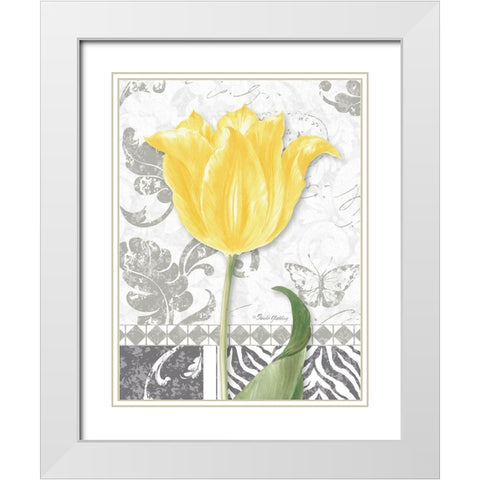 Damask Gray Tulips I White Modern Wood Framed Art Print with Double Matting by Gladding, Pamela