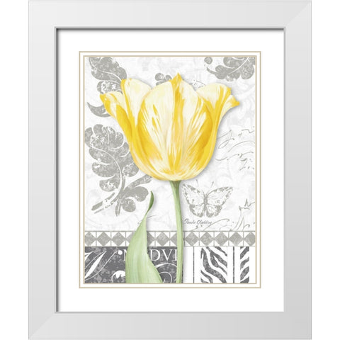Damask Gray Tulips II White Modern Wood Framed Art Print with Double Matting by Gladding, Pamela