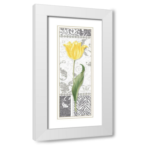Damask Gray Tulip Panel I White Modern Wood Framed Art Print with Double Matting by Gladding, Pamela
