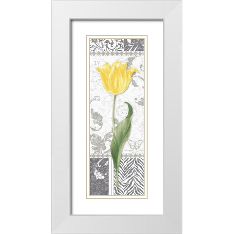 Damask Gray Tulip Panel I White Modern Wood Framed Art Print with Double Matting by Gladding, Pamela