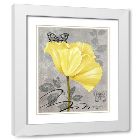 Gray and Yellow Poppies I White Modern Wood Framed Art Print with Double Matting by Gladding, Pamela