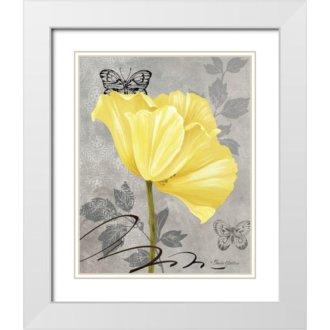 Gray and Yellow Poppies I White Modern Wood Framed Art Print with Double Matting by Gladding, Pamela