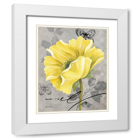 Gray and Yellow Poppies II White Modern Wood Framed Art Print with Double Matting by Gladding, Pamela