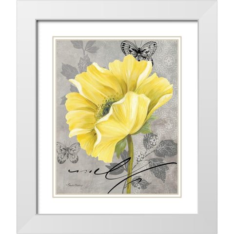 Gray and Yellow Poppies II White Modern Wood Framed Art Print with Double Matting by Gladding, Pamela