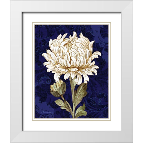 Damask Chrysanthemum White Modern Wood Framed Art Print with Double Matting by Gladding, Pamela