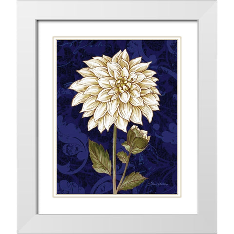 Damask Dahlia White Modern Wood Framed Art Print with Double Matting by Gladding, Pamela