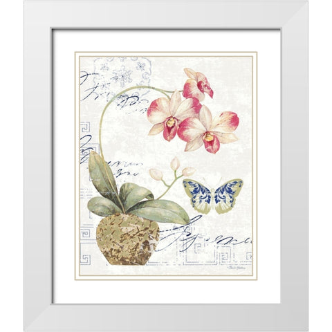 Orchid I White Modern Wood Framed Art Print with Double Matting by Gladding, Pamela