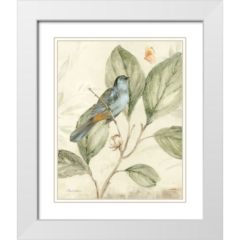 Bird And Branch I White Modern Wood Framed Art Print with Double Matting by Gladding, Pamela