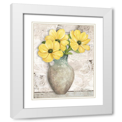 Yellow Cosmos White Modern Wood Framed Art Print with Double Matting by Gladding, Pamela