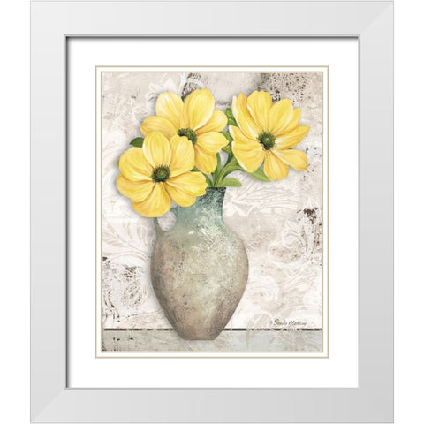 Yellow Cosmos White Modern Wood Framed Art Print with Double Matting by Gladding, Pamela