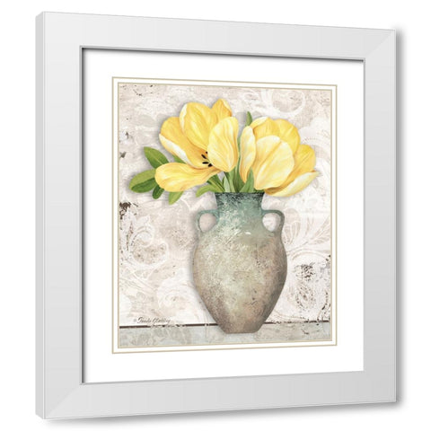 Yellow Tulips White Modern Wood Framed Art Print with Double Matting by Gladding, Pamela