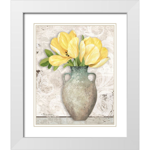 Yellow Tulips White Modern Wood Framed Art Print with Double Matting by Gladding, Pamela