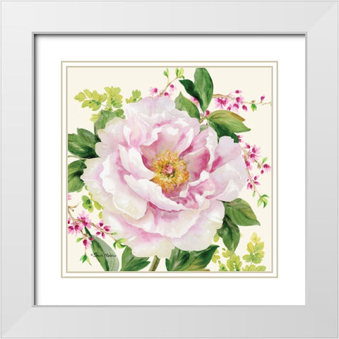 Hoh Peony I White Modern Wood Framed Art Print with Double Matting by Gladding, Pamela