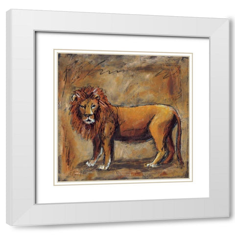 Safari Lion White Modern Wood Framed Art Print with Double Matting by Gamel, Tara