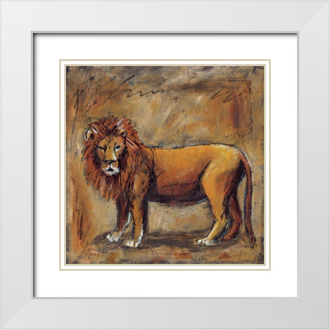 Safari Lion White Modern Wood Framed Art Print with Double Matting by Gamel, Tara