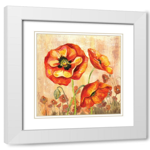 Big Red Poppies II White Modern Wood Framed Art Print with Double Matting by Gorham, Gregory