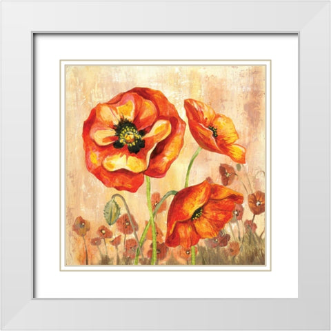 Big Red Poppies II White Modern Wood Framed Art Print with Double Matting by Gorham, Gregory