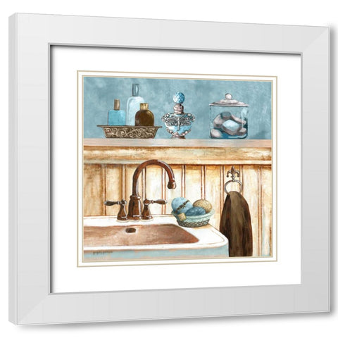 Blue Bath II White Modern Wood Framed Art Print with Double Matting by Gorham, Gregory