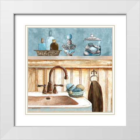 Blue Bath II White Modern Wood Framed Art Print with Double Matting by Gorham, Gregory