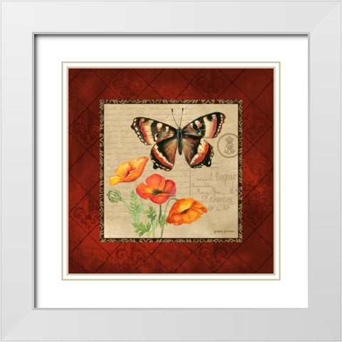 Butterfly and Poppies White Modern Wood Framed Art Print with Double Matting by Gorham, Gregory