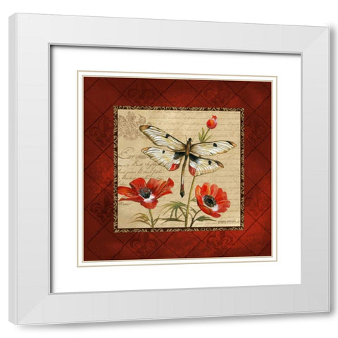 Dragonfly and Poppies White Modern Wood Framed Art Print with Double Matting by Gorham, Gregory