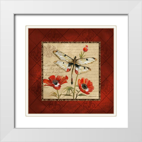 Dragonfly and Poppies White Modern Wood Framed Art Print with Double Matting by Gorham, Gregory