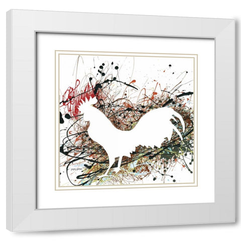 Party Rooster II White Modern Wood Framed Art Print with Double Matting by Gorham, Gregory
