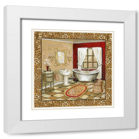 Leopard Florentine Bath II White Modern Wood Framed Art Print with Double Matting by Gorham, Gregory