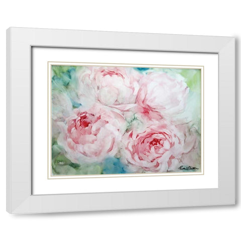 Pink Peonies I White Modern Wood Framed Art Print with Double Matting by Giltner, Paula