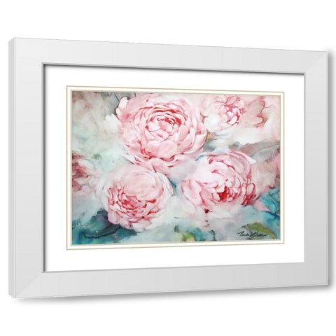 Pink Peonies II White Modern Wood Framed Art Print with Double Matting by Giltner, Paula