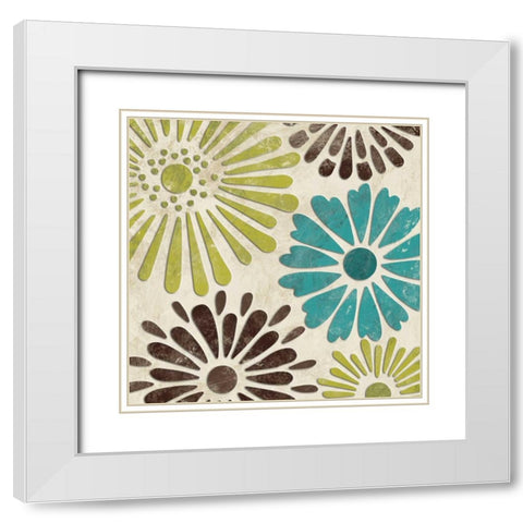 Stencil Flowers I White Modern Wood Framed Art Print with Double Matting by Harbick, N