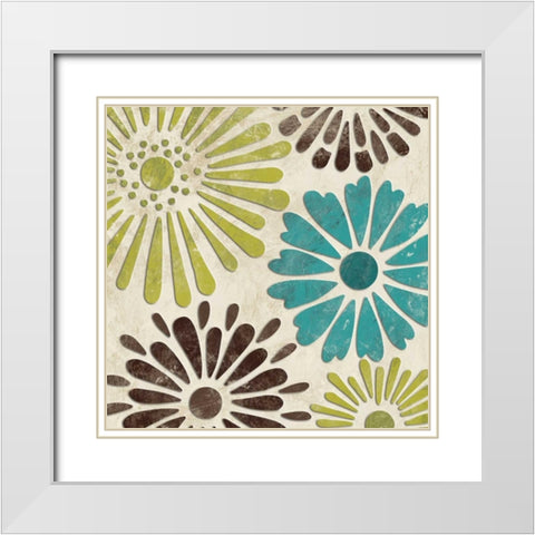 Stencil Flowers I White Modern Wood Framed Art Print with Double Matting by Harbick, N