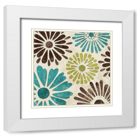 Stencil Flowers II White Modern Wood Framed Art Print with Double Matting by Harbick, N