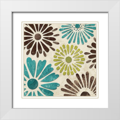 Stencil Flowers II White Modern Wood Framed Art Print with Double Matting by Harbick, N