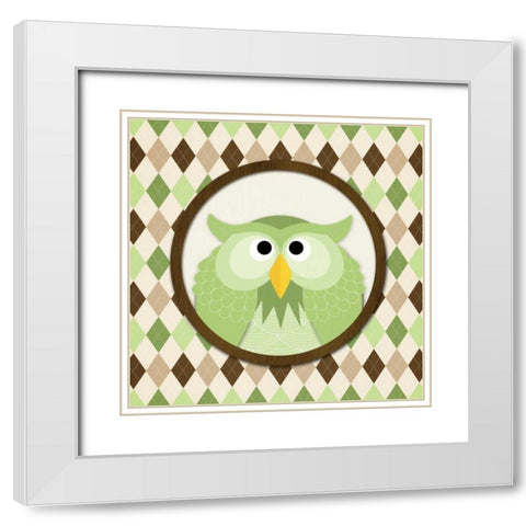 O is for Owl III White Modern Wood Framed Art Print with Double Matting by Harbick, N
