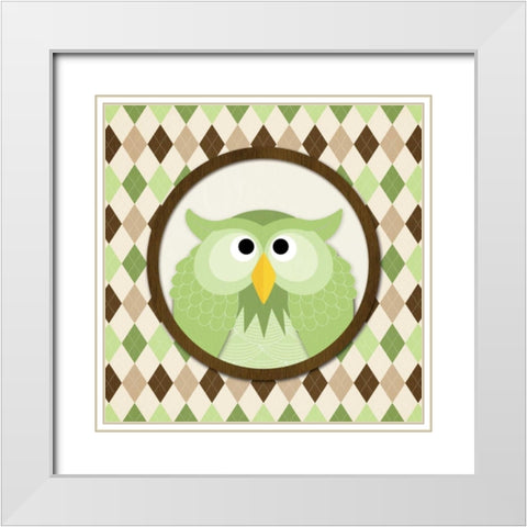 O is for Owl III White Modern Wood Framed Art Print with Double Matting by Harbick, N