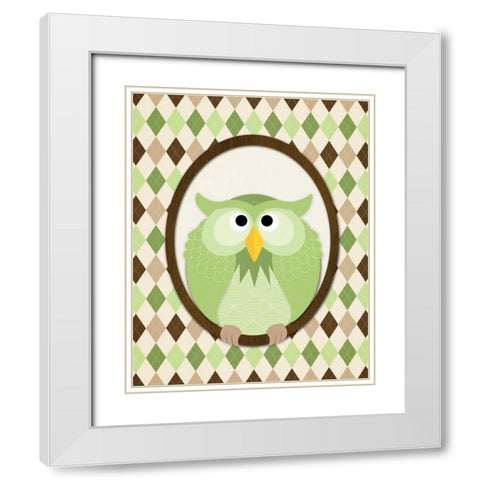 Sitting Owl III White Modern Wood Framed Art Print with Double Matting by Harbick, N