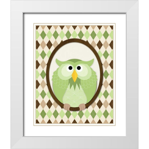 Sitting Owl III White Modern Wood Framed Art Print with Double Matting by Harbick, N