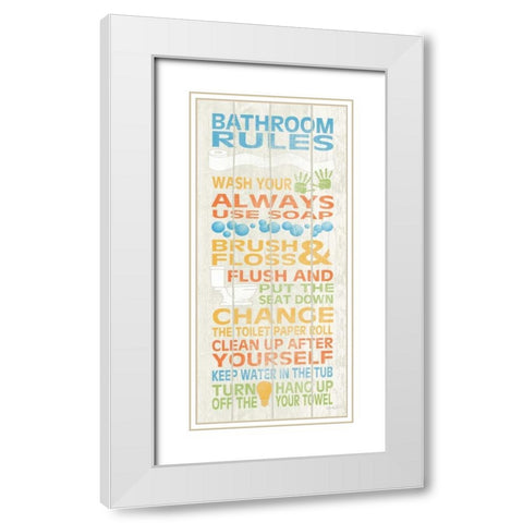 Bathroom Rules I White Modern Wood Framed Art Print with Double Matting by Harbick, N.