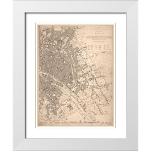 1833 Paris Map White Modern Wood Framed Art Print with Double Matting by Harbick, N.