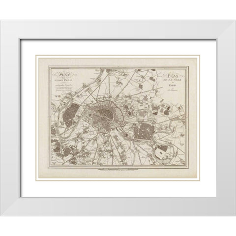1805 Paris Map White Modern Wood Framed Art Print with Double Matting by Harbick, N.