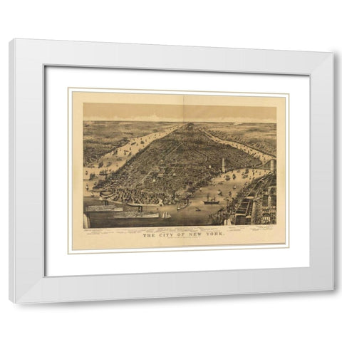 1889 NYC Map White Modern Wood Framed Art Print with Double Matting by Harbick, N.