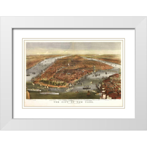 1870 NYC Map White Modern Wood Framed Art Print with Double Matting by Harbick, N.