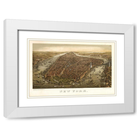 1874 NYC Map White Modern Wood Framed Art Print with Double Matting by Harbick, N.